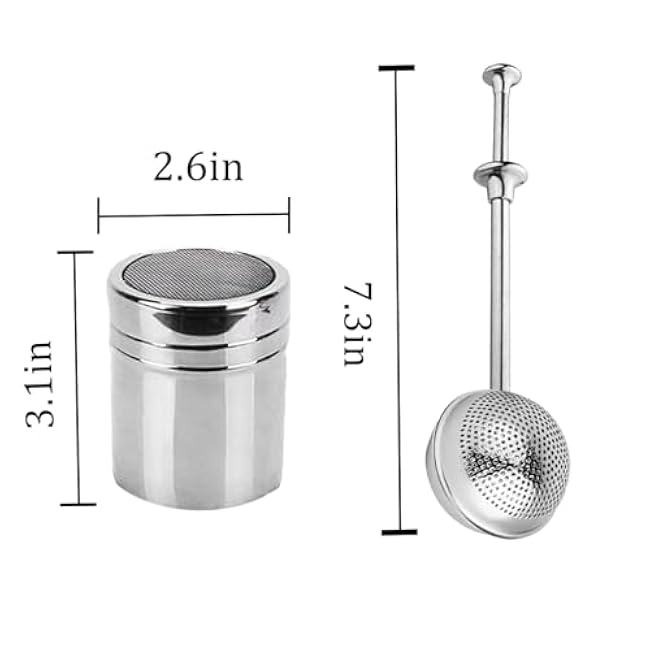 2 Packs Powdered Sugar Shaker Duster 304 Stainless Steel Powdered Sugar Shaker Duster Set, Powdered Sugar Duster for baking, Coffee, Sugar, Pepper, Flour
