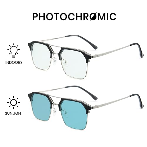 Image of Cyxus Photochromic Glasses for Men Women with Blue Light Blocking 8249 | UV Protection, Eye Protection,Classic Aviator Style,Ideal for Computer Screen Daily Wear