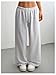 SOLY HUX Women's Baggy Sweatpants Drawstring Waist Wide Leg Loose Casual Long Pants Plain Light Grey Medium