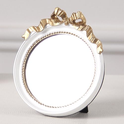 Espejo de maquillaje portátil redondo con moño beige miniatura 6