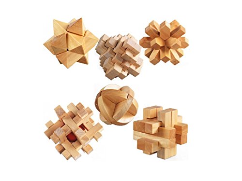 StillCool 3D Jigsaw Puzzles Wooden Classic Cube Genius Puzzle and Brain Teasers, Set of 6 Old China Kongming Luban Jigsaw Lock Educational Toy Gift for Kids