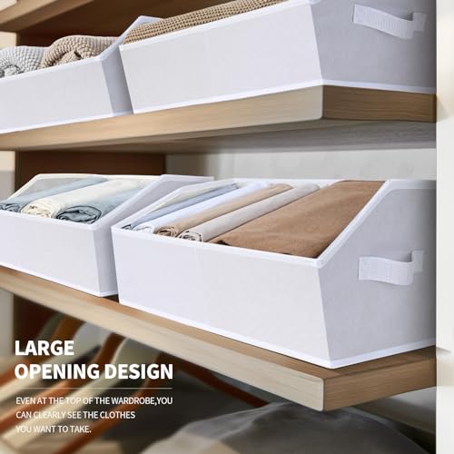 Image of Homsorout Closet Baskets for Shelves Trapezoid - Decorative Storage Baskets with Handle, Closet Bins for Organization, Shelf Storage Bins for Clothes, Books, Home, Office, 10 Pack, White