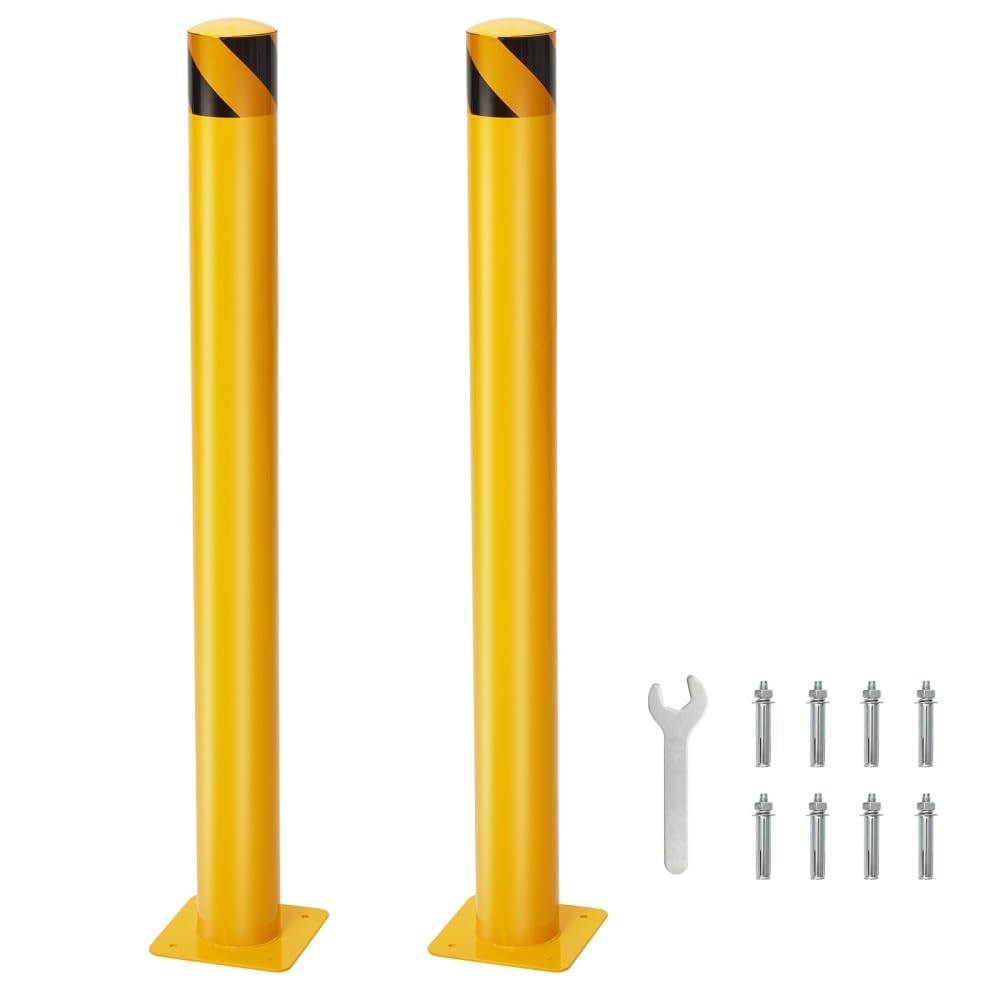 Safety Bollard Post, 2 Packs 36 Inch Bollard Post, 4.5 Inch Diameter, Yellow Safety Steel Bollard Post with 8 Free Anchor Bolts, for Driveway Barrier, Traffic-Sensitive Area and Parking Pole 36inch