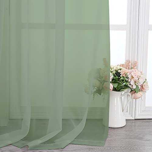 Image of Chyhomenyc Living Room Sheer Curtains 96 Length 2 Panels Set for French Door, Gorgeous Window Decoration for Wedding & Party & Backdrop & Canopy, Sage Green, Each 42Wx96L in, 8 Feet