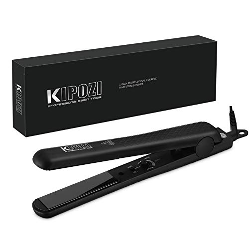 KIPOZI 1 Inch Flat Iron Professional Hair Straighteners Ceramic Plates Straightens & Curls All Hair Types Anti frizz 180℉ to 450℉ Adjustable Temp Dual Voltage Black