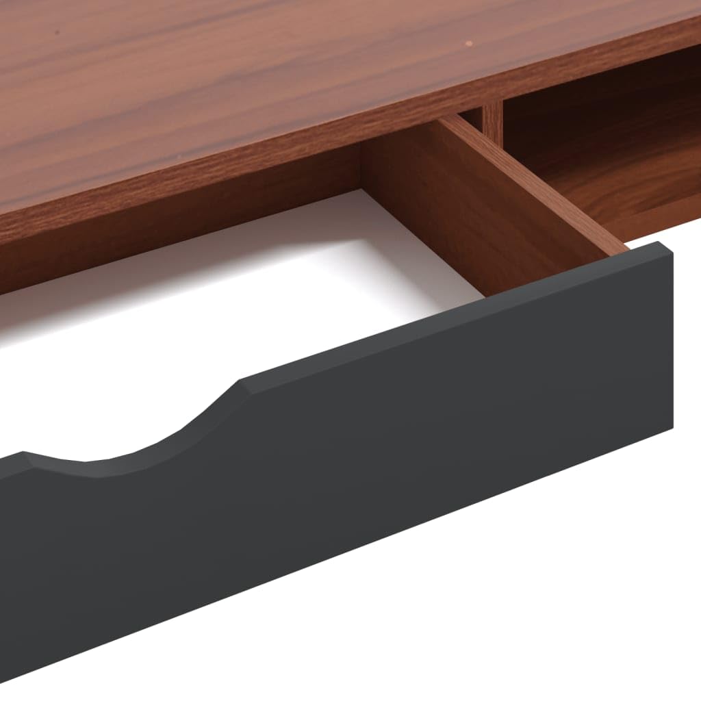 Scrivania Porta Computer con Cassetto Marrone 110x50x75 cm | Tavolo da lavoro salvaspazio per studio o ufficio, con piedini regolabili e solida struttura in metallo.