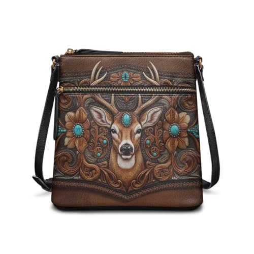 Image of Leather Women Crossbody Hobo Bag Satchel Purse Handbag with Adjustable Shoulder Strap and Zipper Pockets