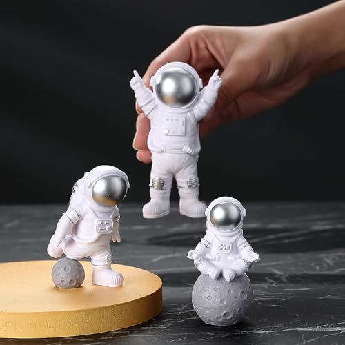 Set 4 Piezas Estatuas Astronauta Plata miniatura 2