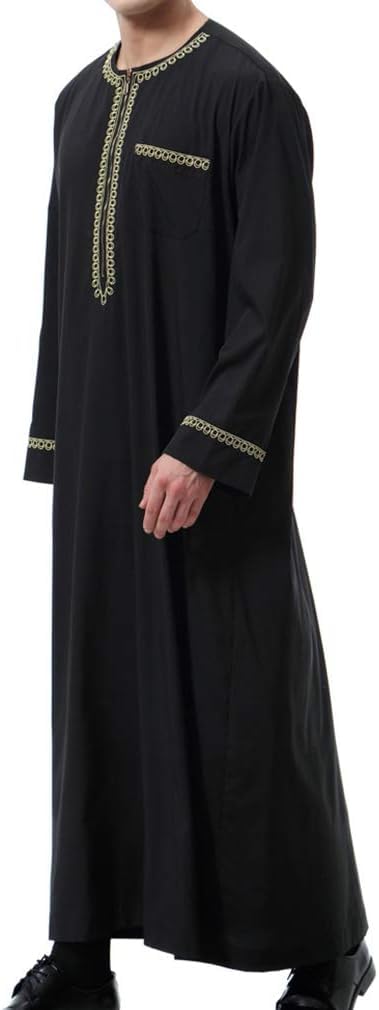 Męska muzułmańska koszulka z nadrukiem Kaftan Islamski Royalty Dubai Szlafrok z długim rękawem Retro Tuniki Abaya Luźna Kandoura,
