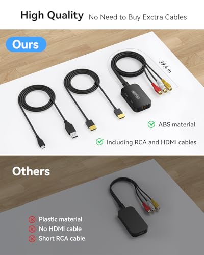 Image of RCA to HDMI Converter, AV to HDMI Adapter with Cable, Composite Audio Video Converter for PS1, PS2, PS3, STB, Xbox, VHS, VCR, Black-Ray DVD Players