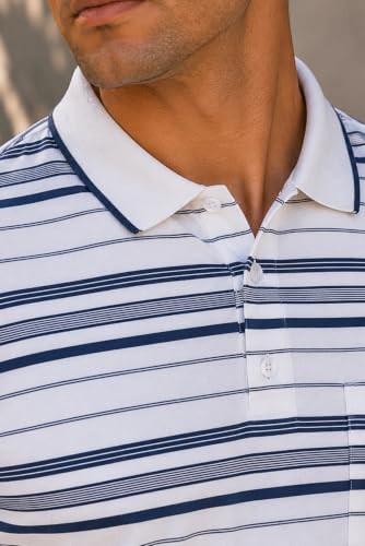 Image of SANE ORIGINALS Full Sleeves Polo Collar Tshirt for Men with Pocket || Stripe Collar and Pocket Tshirt for Men Long Sleeves Navy Blue