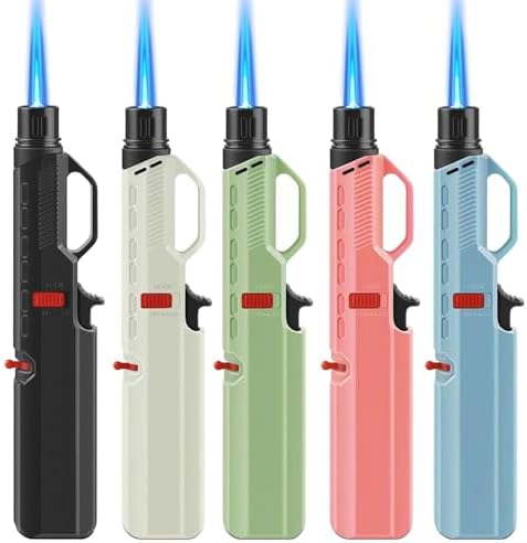 5 Pack Long Torch Lighter, Windproof Adjustable Jet Flame, with S...