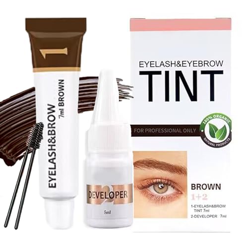Eyebrow and Eyelash Set,Brown Eyebrow Color Cream,Eyebrow Dye Kit,Lasts Up to 4 Weeks,Formula Brow Tint with Brush,Brown eyelash dye