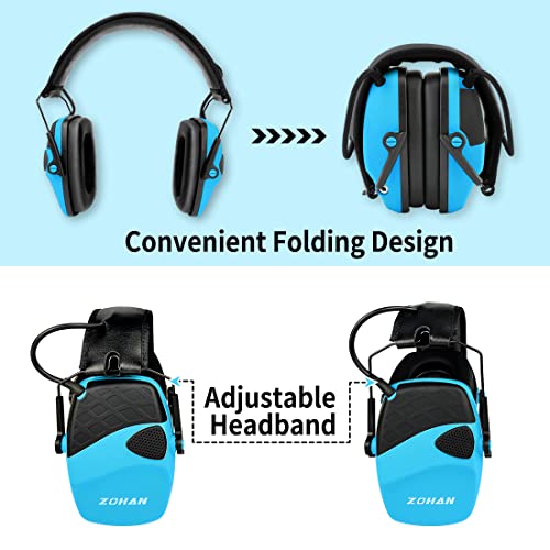 ZOHAN EM054 Shooting Ear Protection, Active Electronic Shooting Hearing Protection, NRR 22dB Gun Range Headphones, Noise Cancelling Ear Muffs - Blue