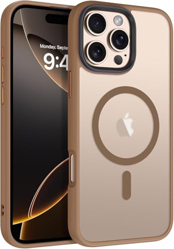 Image of Elzzi Magnetic Cover for iPhone 16 Pro Max Case [MIL-Grade Drop Tested & Compatible with MagSafe] Translucent Matte TPU + Hard PC Back Cover, Anti-Scratch Shockproof Case (6.9 Inch Desert Titanium)