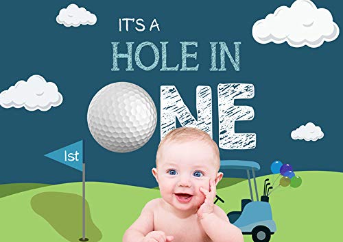 Fotohintergrund 'Hole In One' Zum 1. Geburtstag | 1,5x0,9 M Mit Blauem Himmel, Wolken & Gras Für Golfthema