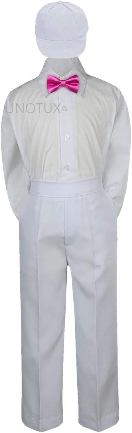 4pc Baby Toddler Kid Boy Wedding Suit White Pants Shirt Bow tie Hat Set Sm-4T
