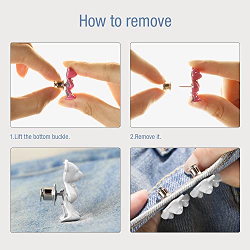 Richluck Bearjeans Button, 4 Sets Adjustable Jean Button Pin, Detachable Decorative Waist Buckles, No Sewing Required, Perfect Fit Tighten Waist Adjustment Instant Button For Pants- White, Black #TOP3