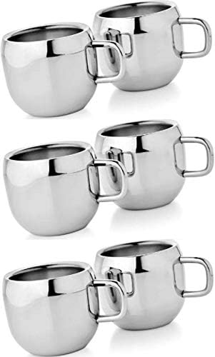 WhopperIndia Stainless Steel Coffee Cup Mug Double Wall Stainless Steel Tea Cups, Reusable & Dishwasher Safe Set of 6