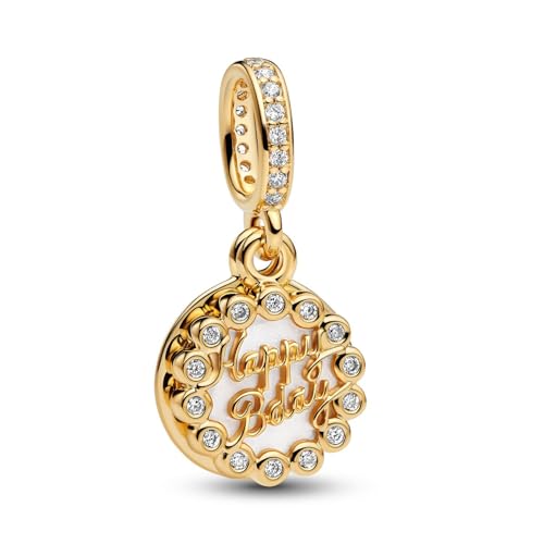 PANDORA Moments 763787C01 - Colgante de plata de ley chapada en oro de 14 quilates con circonitas, compatible con pulseras Me y Moments, 5,2x10,8x10,8 mm, Plata de ley, Circonita cúbica