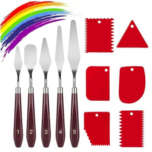 11Pcs Palette Knife Set Oil Painting Mixing Scraper 5Pcs Pallet Knife Painting Tools with 6 Plastic Scraper Stainless Steel Painting Paint Knives Spatula Set for Art Craft Painting