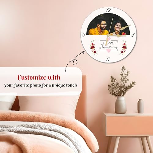 Image of SAVRI Analog Personalized Acrylic Round Wall Clock with Your Favorite Picture Printed on Watch & Best Wishes of Your Choice Written. Birthday,Wedding,Gifts for Special one. Size- 9x9 inch,White