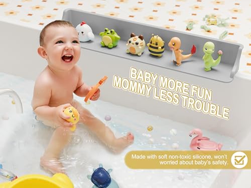 Cushore 3-Ft Bathtub Splash Guard PlayPad with Strong Suction Cups, Toy Tray Caddy Holder Storage, No-Leak, Mess-Free Bath Time for Kids, Grey by Cushore - Used condition - Image 3