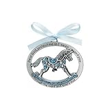 Sweet ROCKING HORSE Crib Medal for Baby BOY with PRAYER Verse PEWTER Finish - CHRISTENING SHOWER GIFT - Baptism KEEPSAKE w/ BLUE RIBBON - INFANT - Newborn