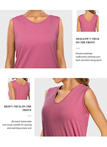 Activewear Tank Tops for Women Long Women Workout Tanks Yoga Muscle Athletic Exercise Active Tennis Racerback Loose Fit Top Shirt Rose Red - Thumbnail 2