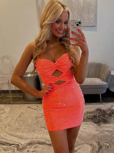 Sparkly Sequin Homecoming Dresses for Teens 2025 Spaghetti Strap Cut Out Bodycon Short Cocktail Party Dress3