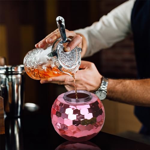 Image of tchrules 12PCS Pink Disco Ball Cups, Reusable Tumbler Disco Flash Bachelorette Party Cup Decorations Glitter Cocktail Ball Cups Spherical with Lid and Straw for Nightclub Bar Party Decor Supplies