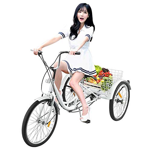 24-inch Adult Tricycles 7 Speed 3 Wheel Bikes, Bicycles Cruise Trike with Shopping Basket for Seniors Women Men, White 【Shipping from US】 - Thumbnail 3