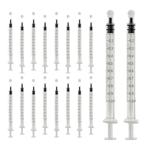 Image of 20Pack 1ml/cc Syringe for Liquid with Caps - Liquid Measuring Syringe - Syringes Tools for Scientific Labs, Feeding - Individually Sterile Sealed