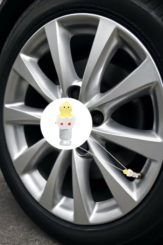 4-Pack Handmade Silver Base Yellow Eggshell Chicken Valve Stem Caps for Schrader Valves, Fun & Unique Car and Bike Accessory, Cute Tire Decoration, Novelty Wheel Accent