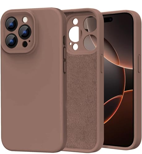 Image of DIZORO Compatible for iPhone 15 Pro Camera Protection Case 6.1, Slim Liquid Silicone 3 Layers Full Covered Soft Gel Rubber Phone Case Protective Cover - Brown