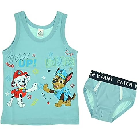 Kinder Junge | Unterwäsche | Set | 2 Teilig | Baumwolle | Blau | Unterhemd mit Slip (110-5 Jahre, Weiß- Blau) Cover