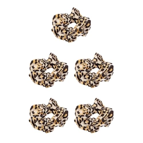 Coleteros grandes con estampado de leopardo animal, elástico, ajustable, decorativo, voluminizador, banda elástica para el pelo (leopardo amarillo, 5 juegos)