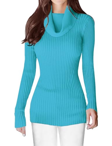 Image of v28 Women's Stretchable Cowl Neck Knit Long Sleeve Slim Fit Bodycon Sexy Sweater