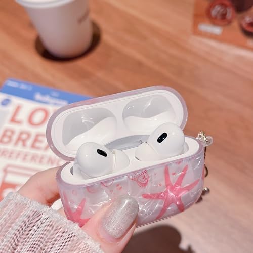 Image of MINSCOSE for AirPods Pro 2nd /1st Generation Case,Cute Glitter Seashell and Starfish Pattern Design with Folral Keychain,Soft TPU Protective Cover for Girls Women for AirPods Pro /Pro 2-Pink