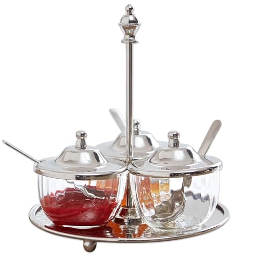 LOBERON Menage Julius - Gewürz Organizer mit 3 Dosen & Löffeln - Tischdekoration aus Edelstahl &...