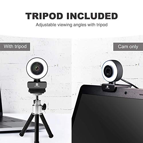 VITADE Streaming Webcam 1080P, 960A HD Web Camera USB Web Cam for Gaming Conferencing Video Chatting Mac Windows Desktop Computer Laptop Wide Angle Webcam with Ring Light & Microphone & Tripod