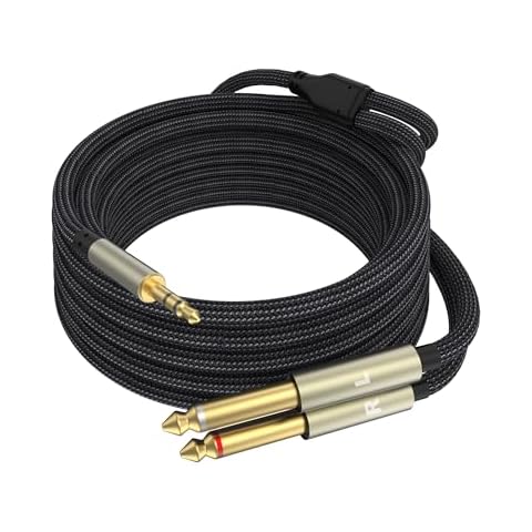 10FT-3.5mm 1/8 TRS to Dual 6.35mm 1/4 TS Mono Breakout Cable Y Splitter Stereo Cord Adapter Compatible with iPhone, iPod, Computer Sound Card, CD Player, Multimedia Speaker, Home Stereo System Cover