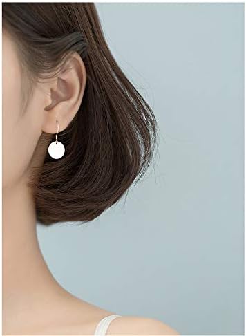 Round Disc Circle Plate Minimalist Fishhook S925 Sterling Silver Elegant Dangle Drop Earrings Chic Geometric Dangling Hanging Fashion Lightweight Simple Modern Statement Jewelry Gifts for Best Friend