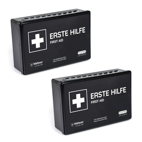 2er Set KFZ-Verbandkasten nach aktueller DIN 13164:2022 | inkl. je 2 med. Gesichtsmasken | Gültig für 2025 gemäß StVZO | Erste Hilfe Set/Kasten/Verbandskasten Auto/PKW/Motorrad | Schwarz