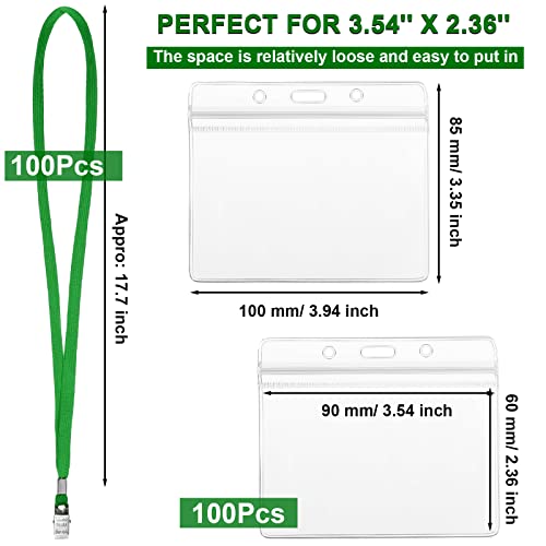 Image of Marspark 100 Sets 4 inch x3 Name Badge Holder with Lanyard, Lanyards for ID Badges with Clip Waterproof Reusable Strap with ID Holder Plastic Name Badges Adults Business School Conference (Dark Green)
