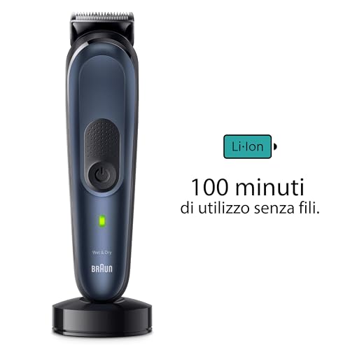 Braun Rasoio Elettrico Barba e Capelli, REGOLABARBA UOMO e Tagliacapelli Uomo, 11-in-1 Styling Kit per Barba, Capelli, Corpo, Naso e Orecchie, 100 Minuti Di Utilizzo, Idea Regalo, MGK7450 Blu - Immagine 4