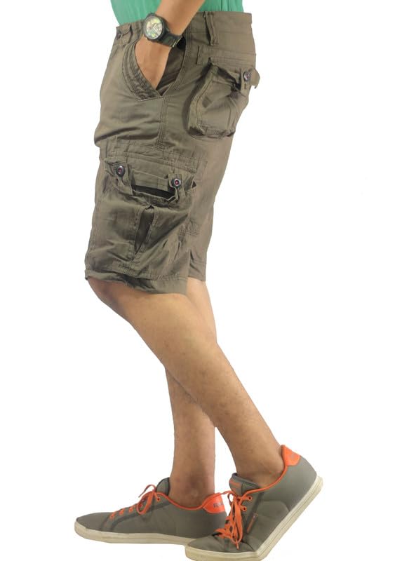 AERO CRAFT Mens Cotton Cargo Multi Pocket Shorts (38) Green