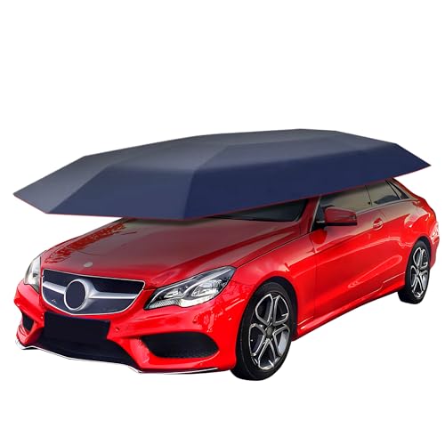 SELFIE CAT Car Awning Tent 4.2x2.2m Navy Blue Cover Outdoor Premium Anti-UV Sunshade & Portable Carport with Anti-Theft Rope 210D Oxford Foldable Exterior Sun Shades For for Sedans & Compact SUVs