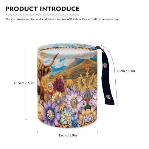 Image of Renewold Automotive Garbage Cans Multipurpose Trash Bin for Car Boho Flower Dahlia Highland Cow Car Trash Can Camping Beach Storage Bag Foldable Portable Automotive Interior Accessories Waterproof