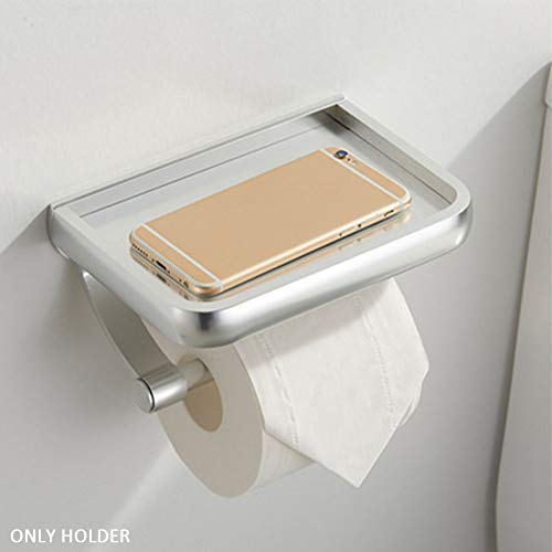 Easy Install Home Roll Tissue With Phone Shelf Toilet Paper Holder Wall Mounted, Constructed Of Space Aluminum, Rustproof And Waterproof, Ensuring Durability #TOP2